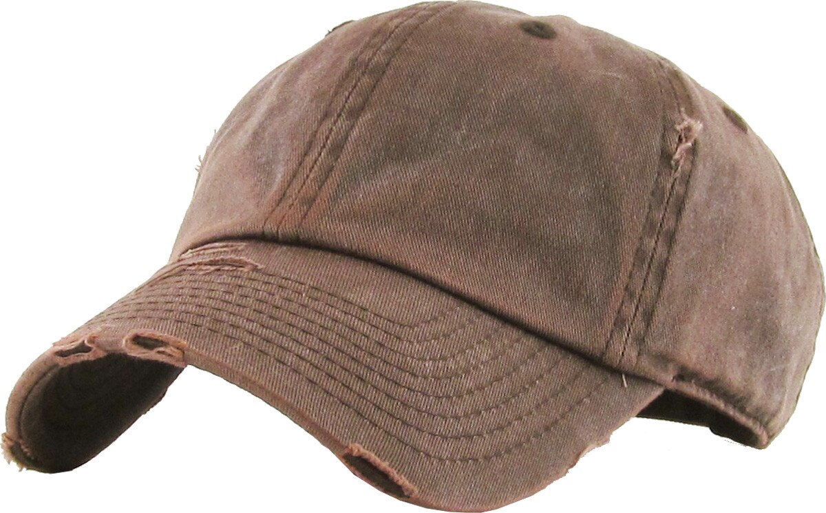 Pigment Washed Brown Distressed Vintage Baseball Cap Front Side View